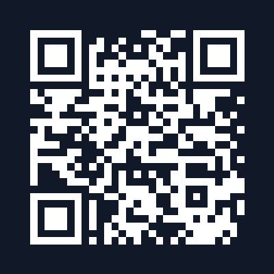 Inverted QR code with white modules on a dark background
